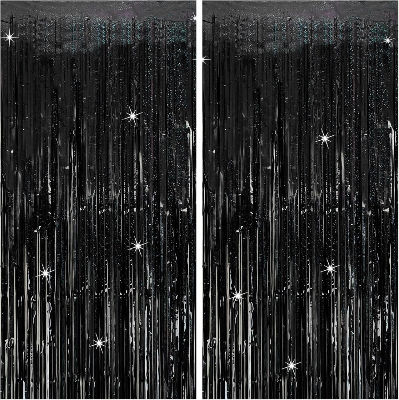 2-Pack Black Foil Fringe Tinsel Curtains Party Backdrop Decorations